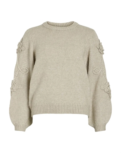  VIFaye O-Neck Embrodiery Strik - Cement